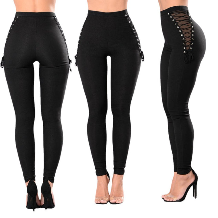 Damer Högmidjade leggings med dekorativ snördesign Mirla-Eva Jonsson