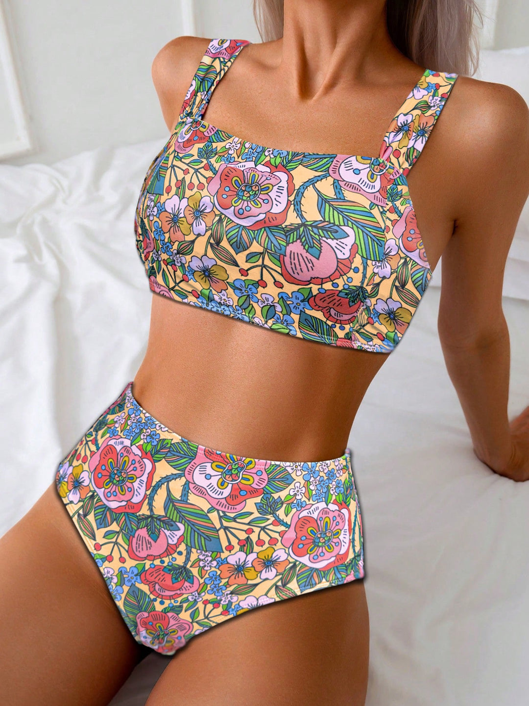 Damer Högskuren Bikini med Blommönster och Breda Band Mirla-Eva Jonsson