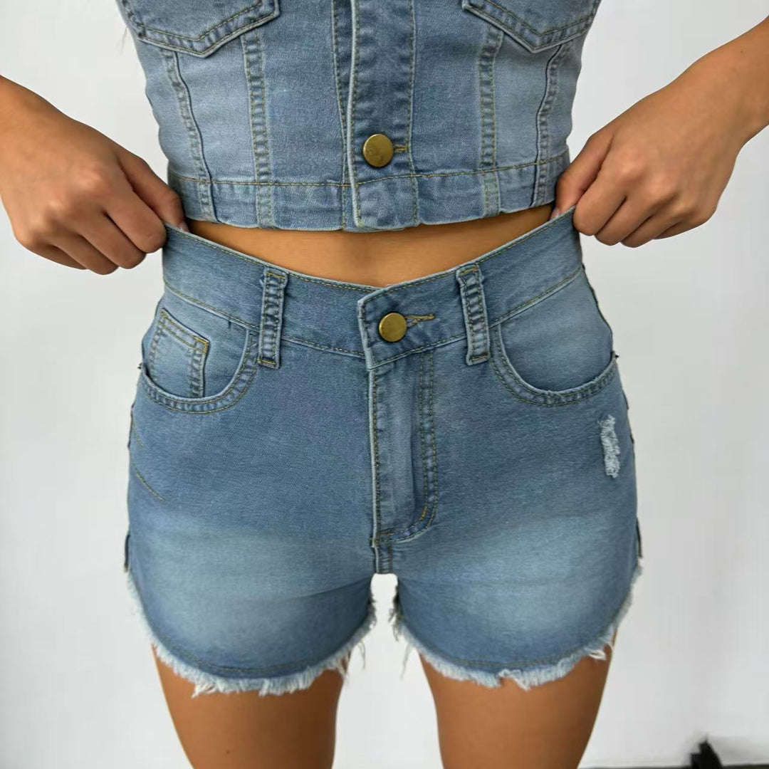 Damer Högskurna Denim-Shorts i trendig Franslook Mirla-Eva Jonsson