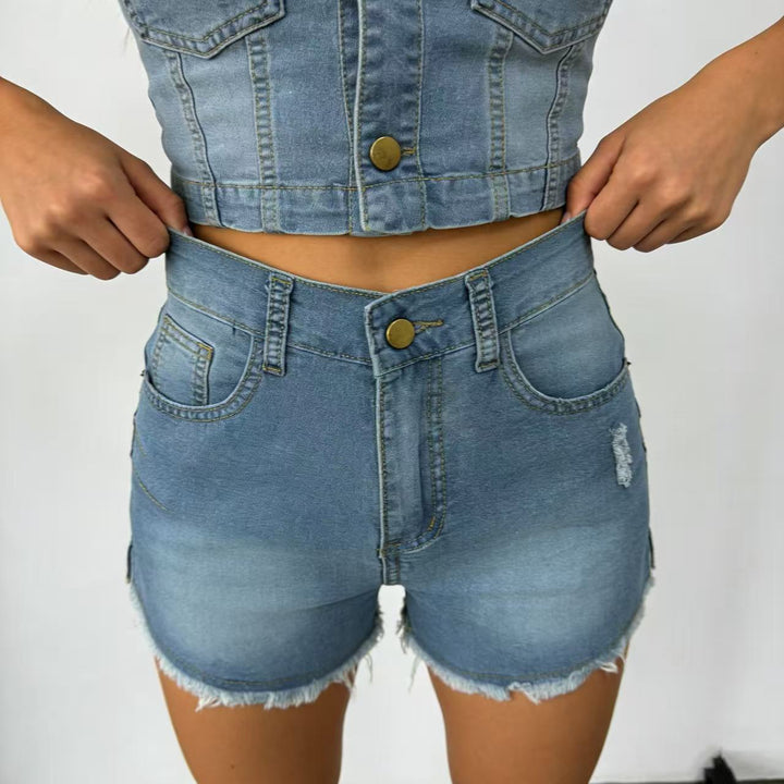 Damer Högskurna Denim-Shorts i trendig Franslook Mirla-Eva Jonsson