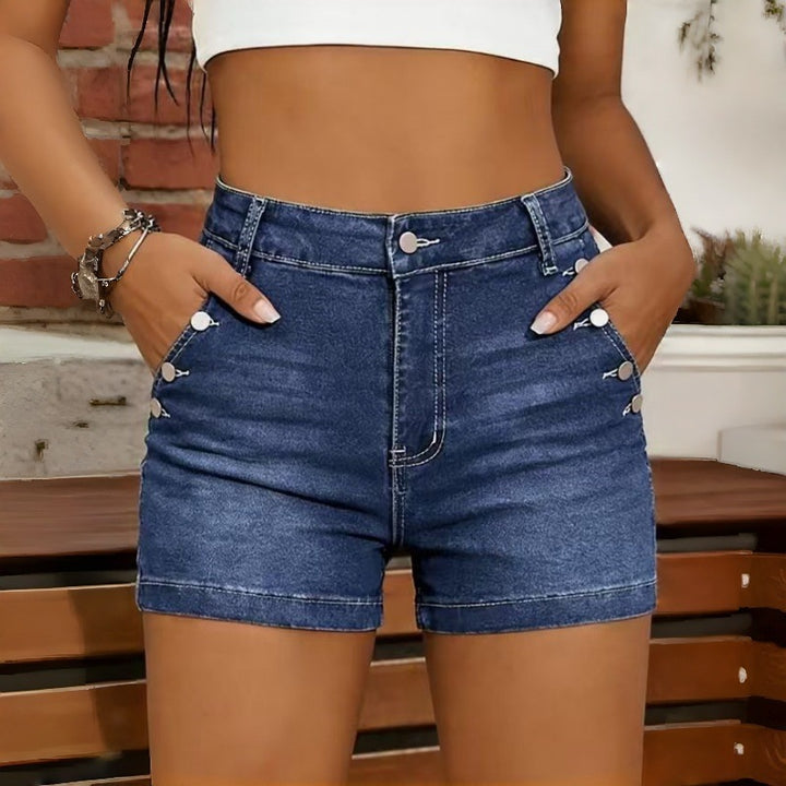 Damer Högskurna Denim-shorts med knappdetaljer Mirla-Eva Jonsson