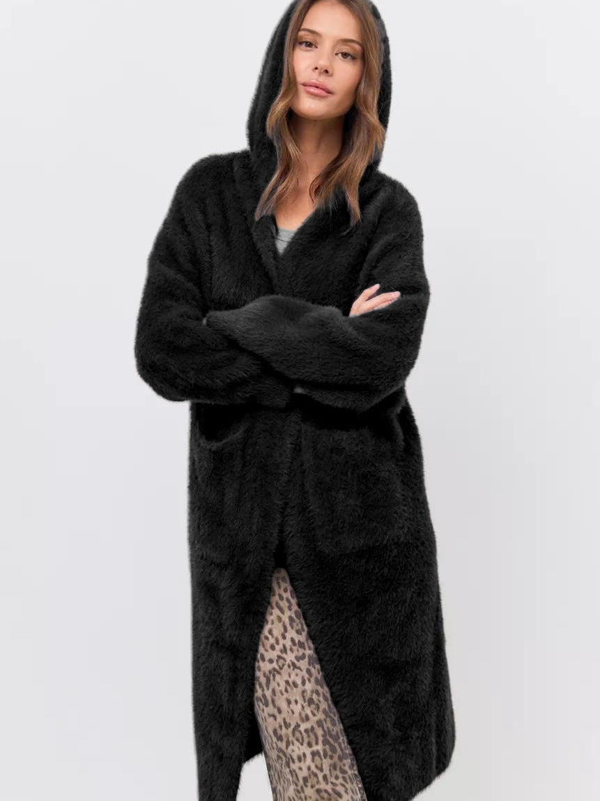 Damer Hoodie Stickjacka med lyxig Fleece-del Mirla-Eva Jonsson