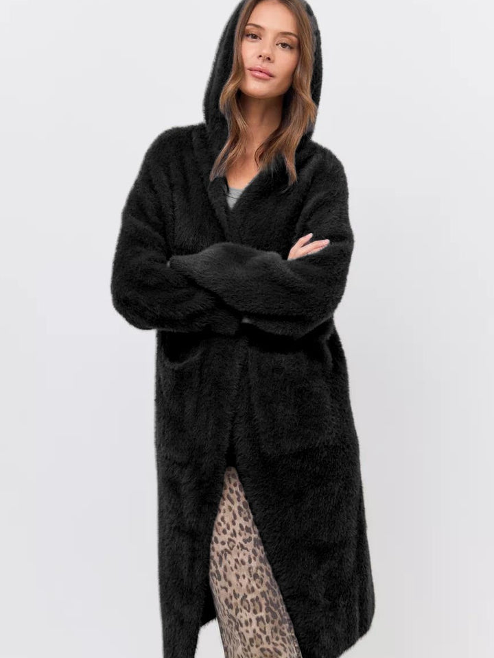 Damer Hoodie Stickjacka med lyxig Fleece-del Mirla-Eva Jonsson