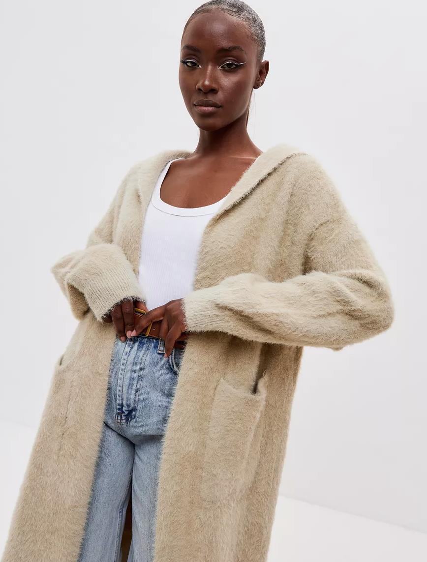 Damer Hoodie Stickjacka med lyxig Fleece-del Mirla-Eva Jonsson