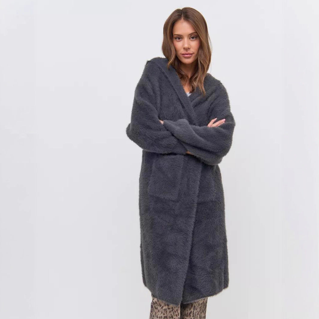 Damer Hoodie Stickjacka med lyxig Fleece-del Mirla-Eva Jonsson