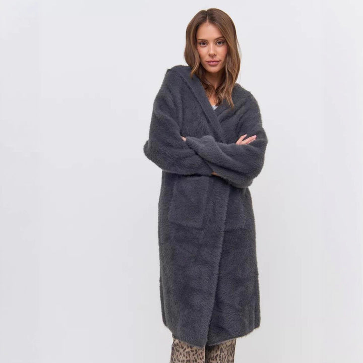 Damer Hoodie Stickjacka med lyxig Fleece-del Mirla-Eva Jonsson