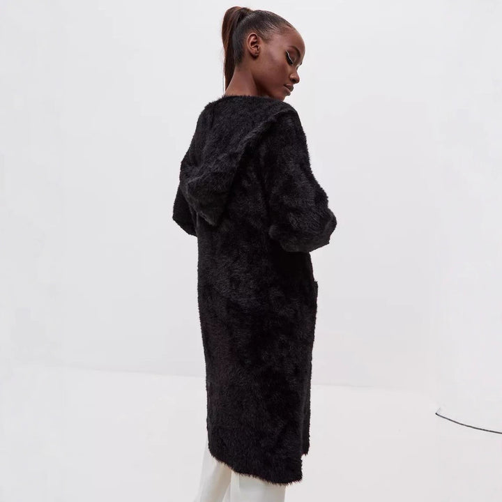Damer Hoodie Stickjacka med lyxig Fleece-del Mirla-Eva Jonsson