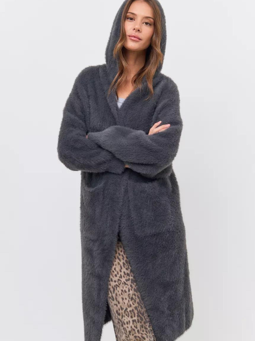 Damer Hoodie Stickjacka med lyxig Fleece-del Mirla-Eva Jonsson