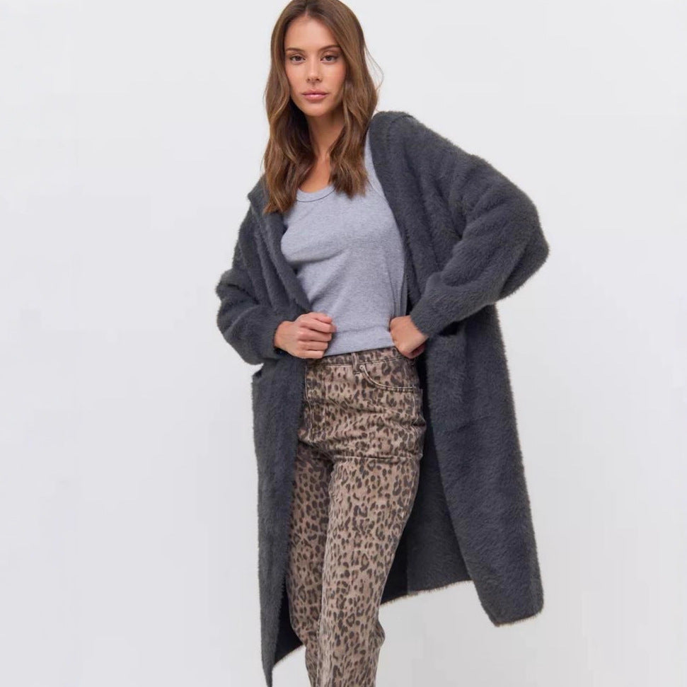Damer Hoodie Stickjacka med lyxig Fleece-del Mirla-Eva Jonsson