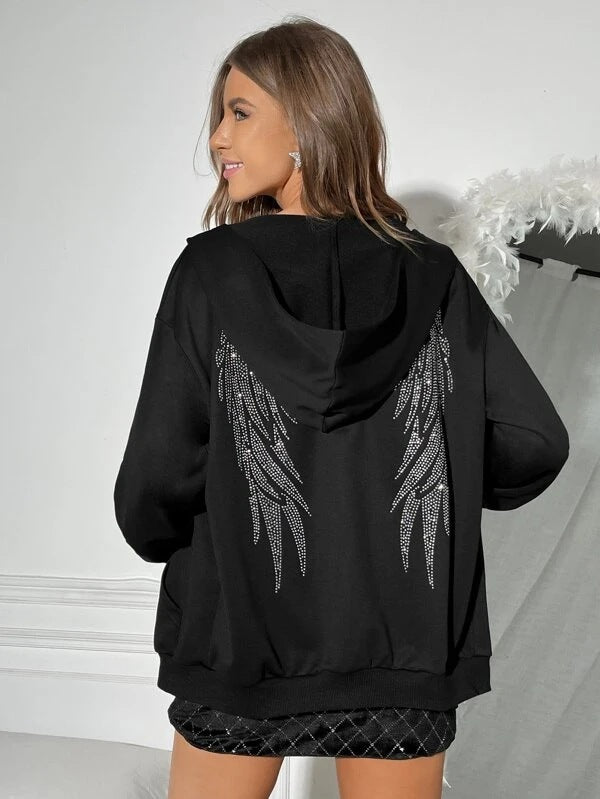 Damer Hoodie med Funkande Vingdesign Mirla-Eva Jonsson