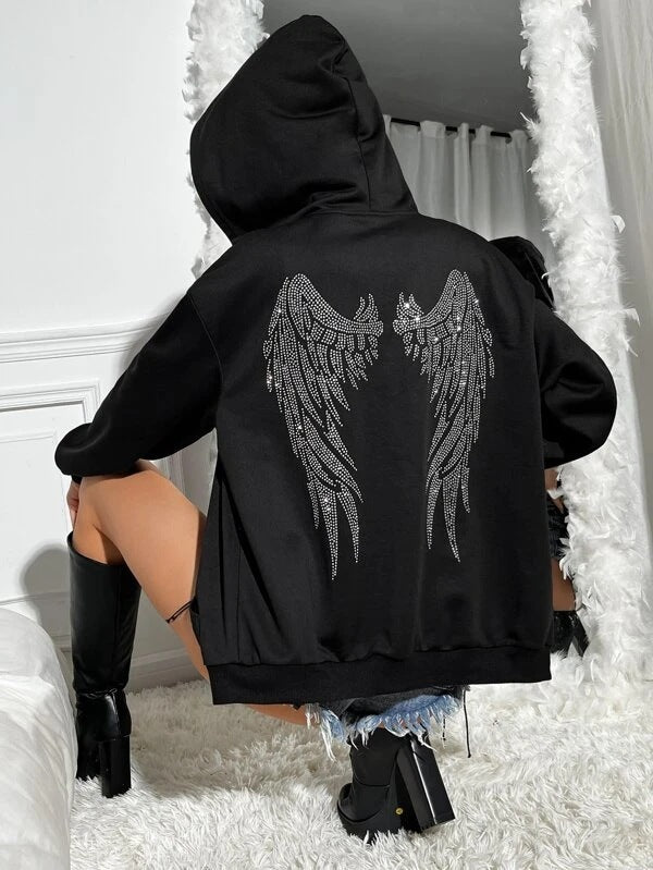 Damer Hoodie med Funkande Vingdesign Mirla-Eva Jonsson