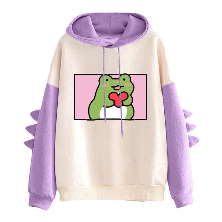 Damer Hoodie med vänlig groddesign Mirla-Eva Jonsson