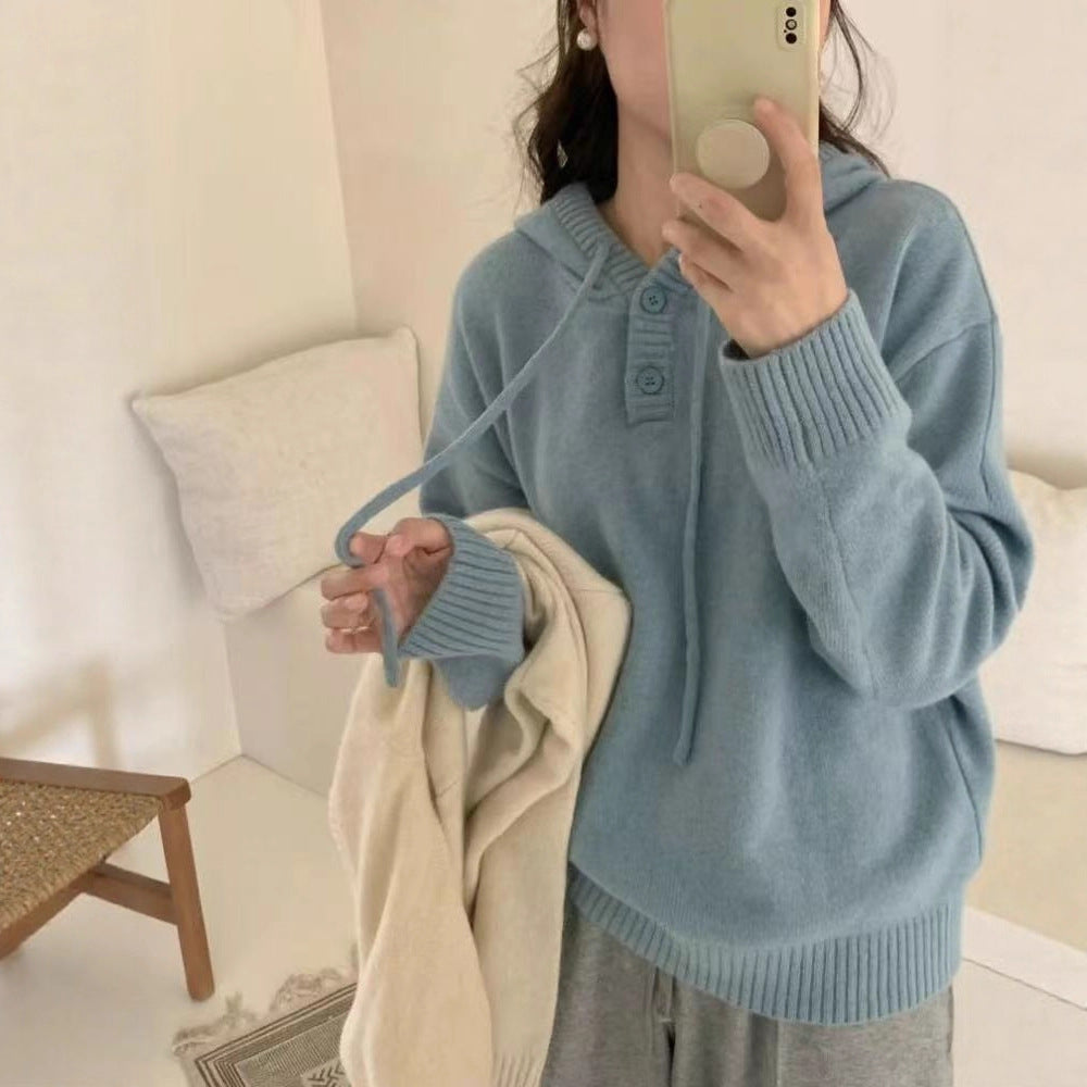 Damer Hoodie-tröja med knappar och hög krage Eva Jonsson-Eva Jonsson