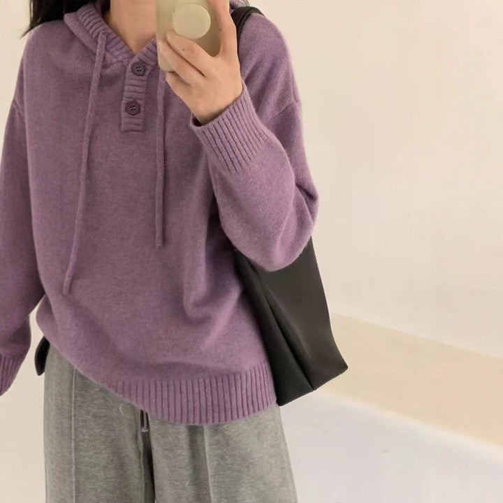 Damer Hoodie-tröja med knappar och hög krage Eva Jonsson-Eva Jonsson