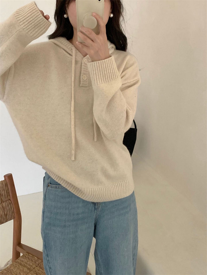 Damer Hoodie-tröja med knappar och hög krage Eva Jonsson-Eva Jonsson