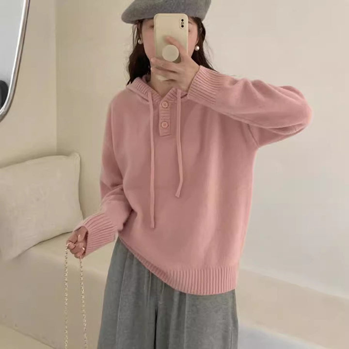 Damer Hoodie-tröja med knappar och hög krage Eva Jonsson-Eva Jonsson