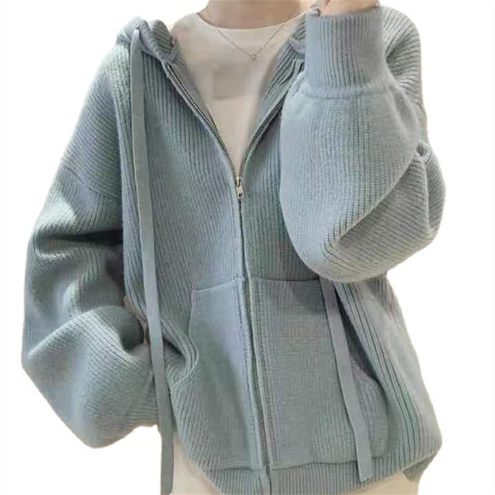 Damer Hoodiejacka med Trendigt Ribbstickdesign och Praktiska Fickor Mirla-Eva Jonsson