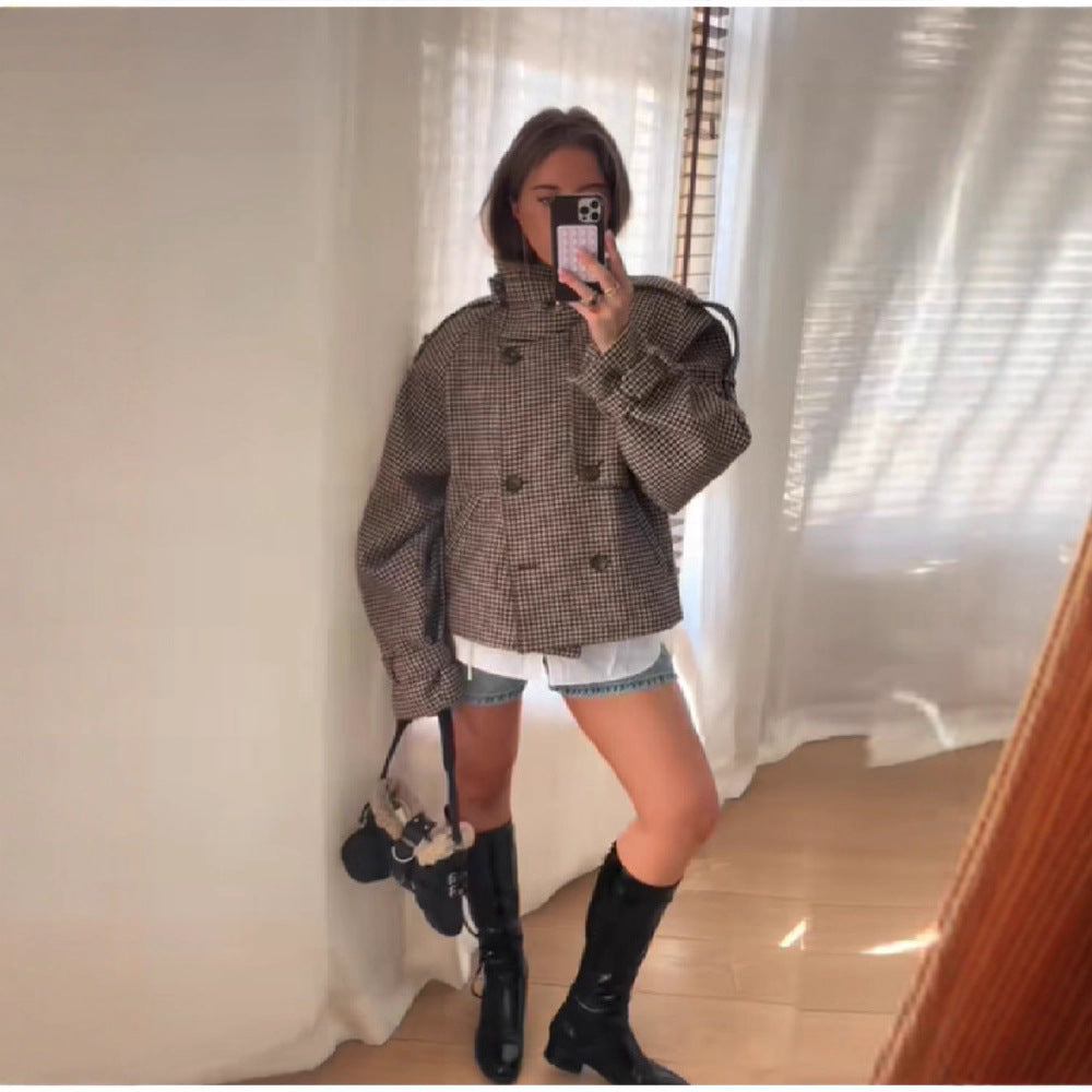 Damer Houndstooth Oversized Kort-Jacka Mirla-Eva Jonsson