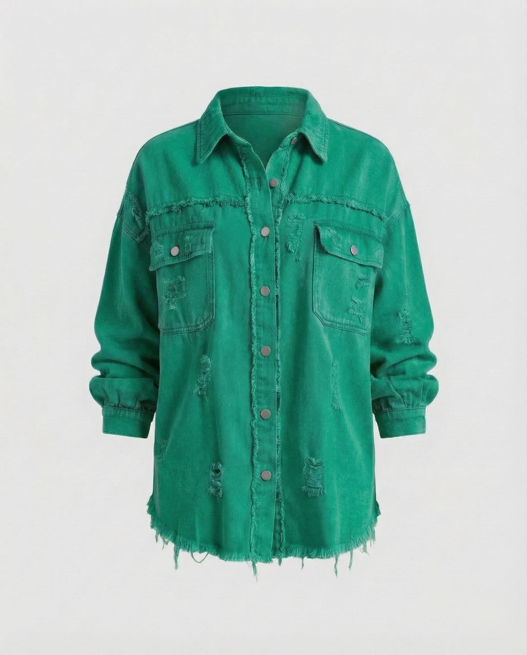 Damer Jeans-Skjorta Jacka Fransad Kant-Eva Jonsson