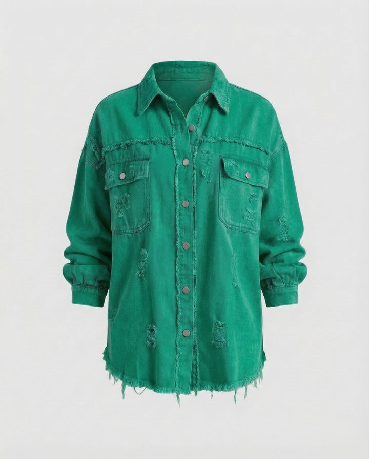 Damer Jeans-Skjorta Jacka Fransad Kant-Eva Jonsson