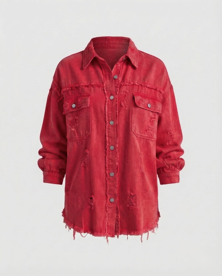 Damer Jeans-Skjorta Jacka Fransad Kant-Eva Jonsson