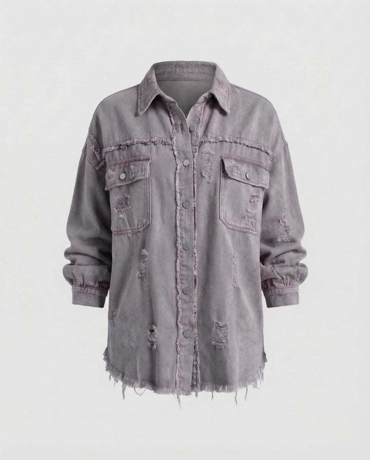 Damer Jeans-Skjorta Jacka Fransad Kant-Eva Jonsson