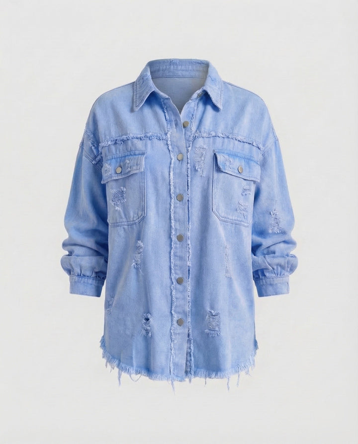 Damer Jeans-Skjorta Jacka Fransad Kant-Eva Jonsson