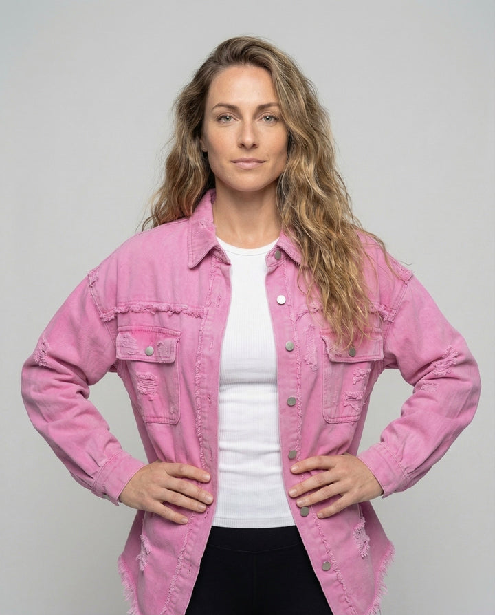 Damer Jeans-Skjorta Jacka Fransad Kant-Eva Jonsson