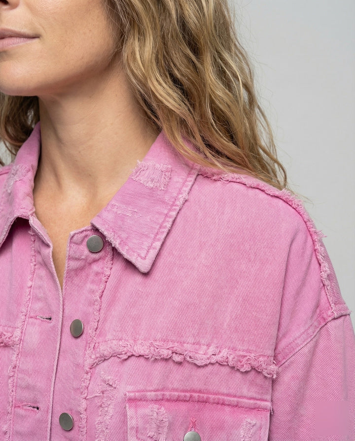 Damer Jeans-Skjorta Jacka Fransad Kant-Eva Jonsson
