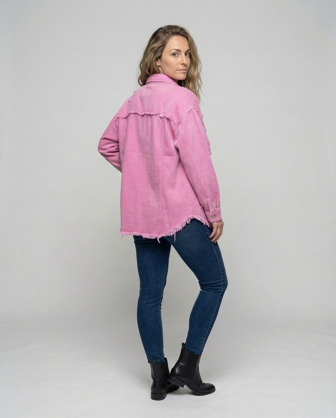 Damer Jeans-Skjorta Jacka Fransad Kant-Eva Jonsson