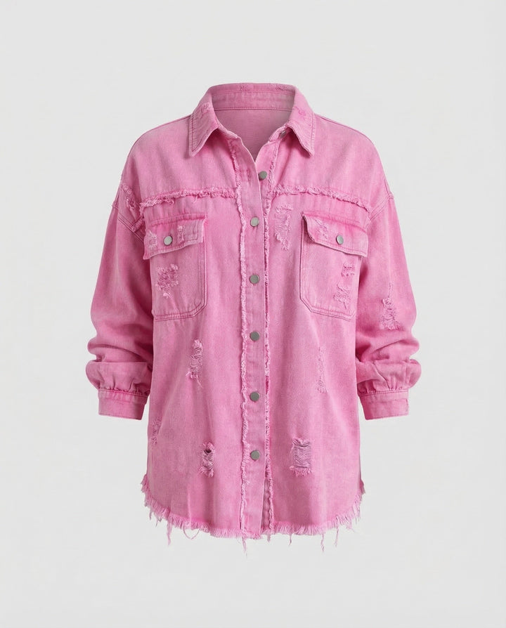 Damer Jeans-Skjorta Jacka Fransad Kant-Eva Jonsson