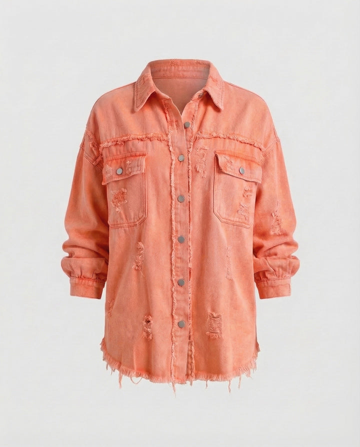 Damer Jeans-Skjorta Jacka Fransad Kant-Eva Jonsson