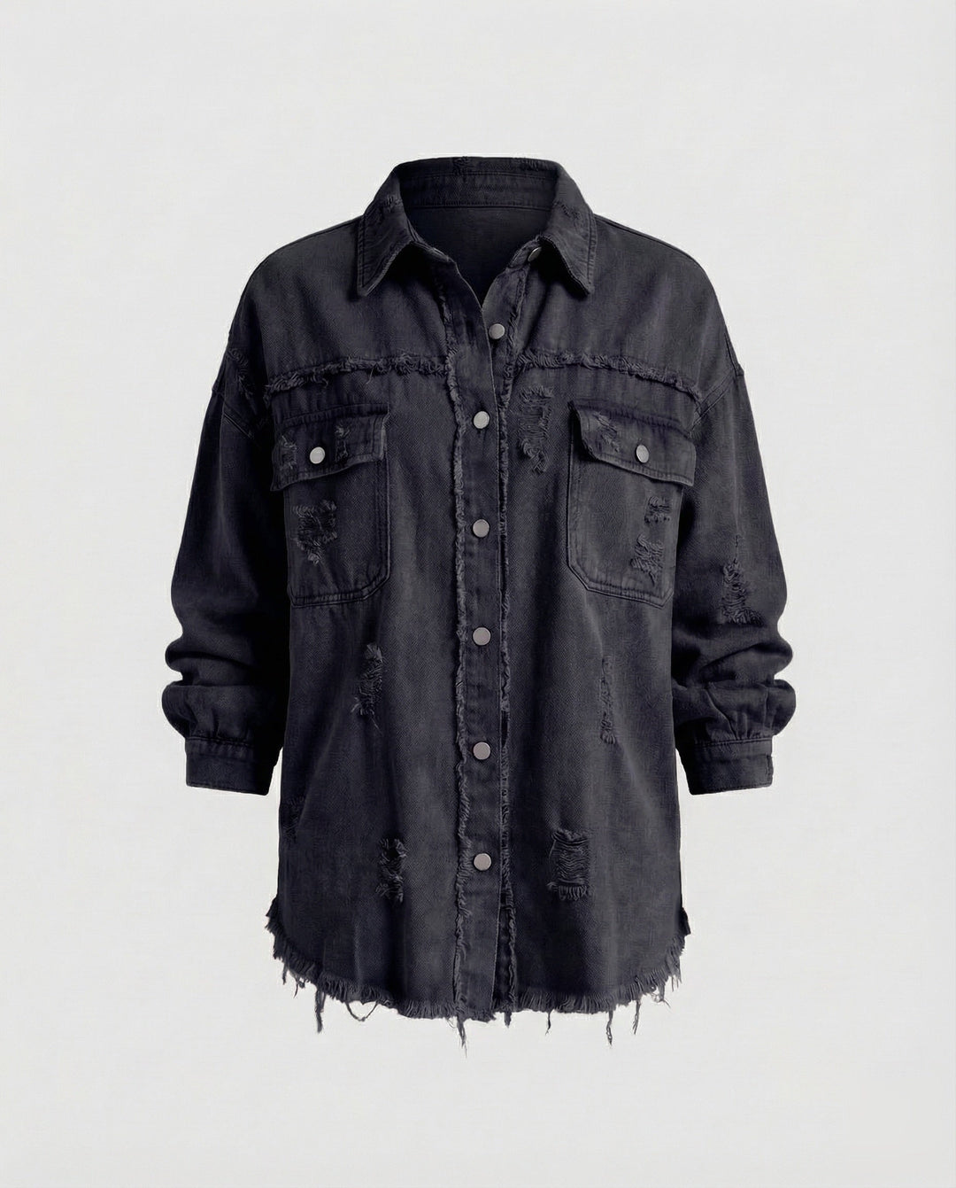 Damer Jeans-Skjorta Jacka Fransad Kant-Eva Jonsson