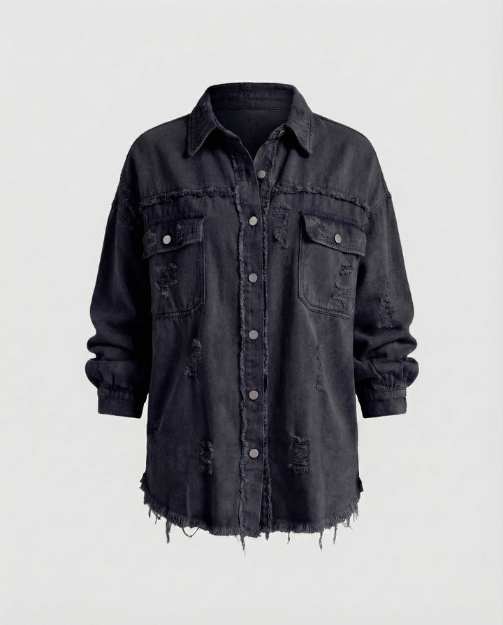 Damer Jeans-Skjorta Jacka Fransad Kant-Eva Jonsson