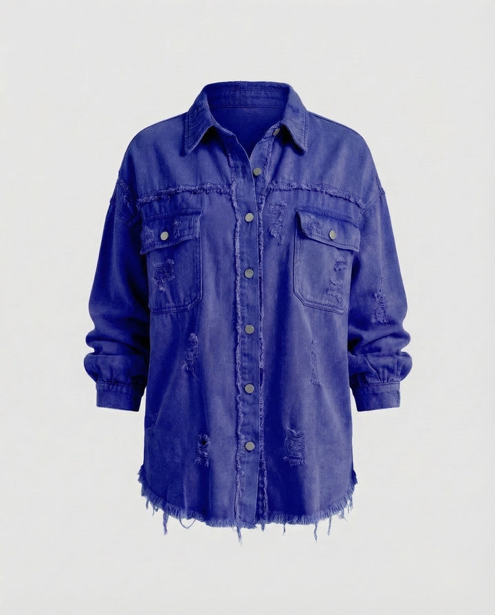 Damer Jeans-Skjorta Jacka Fransad Kant-Eva Jonsson