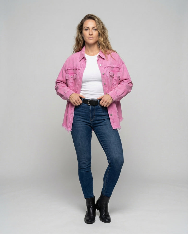 Damer Jeans-Skjorta Jacka Fransad Kant-Eva Jonsson