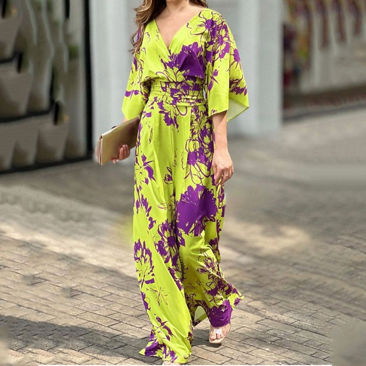 Damer Jumpsuit med Blommönster och Voluminösa Ärmär Mirla-Eva Jonsson