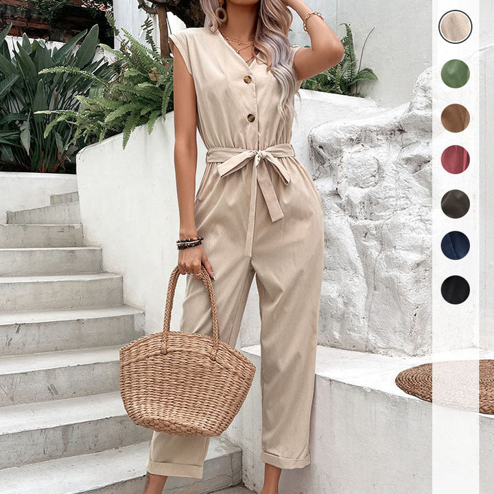 Damer Jumpsuit med Elegant Knapplås och Snygg Midjebälte Mirla-Eva Jonsson