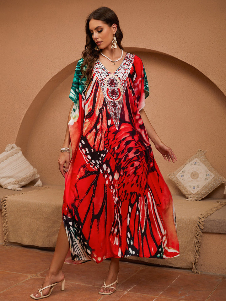 Damer Kaftan med Konstfull Design och Eleganta Pärlprydnader Mirla-Eva Jonsson