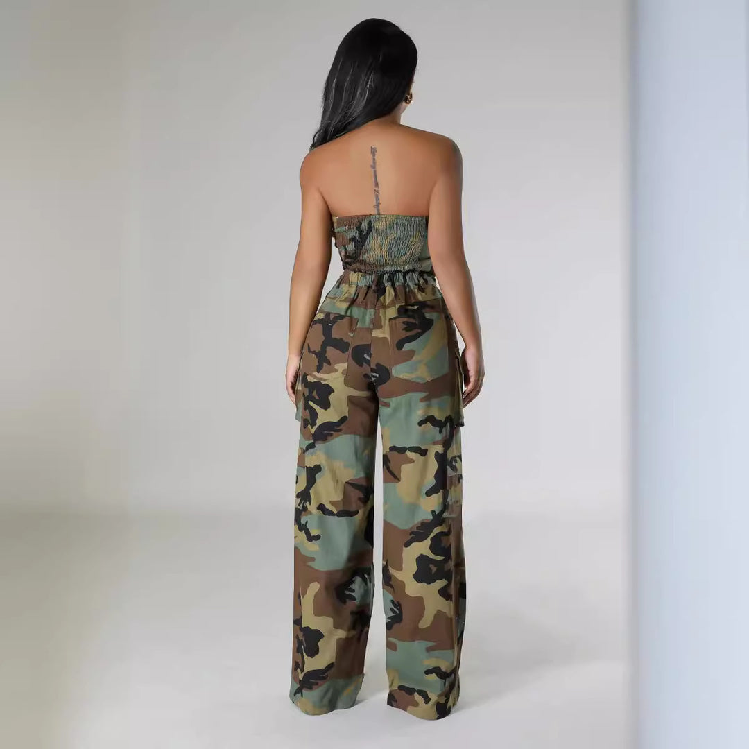 Damer Kamouflage Jumpsuit med vida ben och praktiskt bälte Eva Jonsson-Eva Jonsson