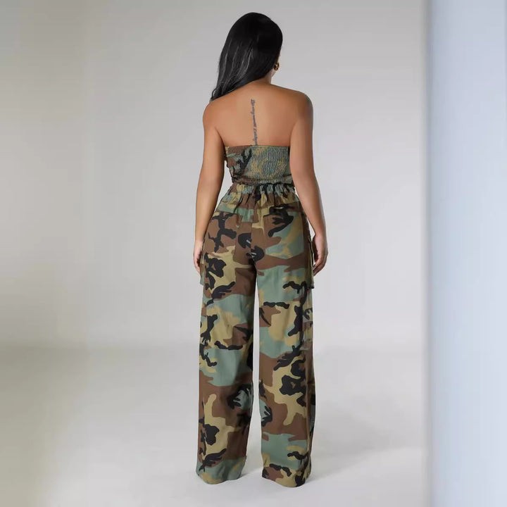 Damer Kamouflage Jumpsuit med vida ben och praktiskt bälte Eva Jonsson-Eva Jonsson
