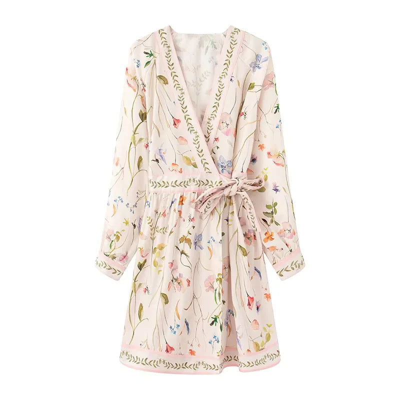 Damer Kimono-Rock med blommönster och midjebälte Mirla-Eva Jonsson