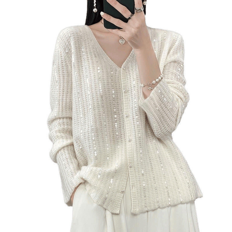 Damer Knappstängning Pailletter Cardigan Tröja Eva Jonsson-Eva Jonsson