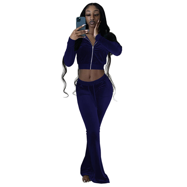 Damer Komfortabel Lounge-set i mjuk velour med zip-överkropp och vida ben Eva Jonsson-Eva Jonsson