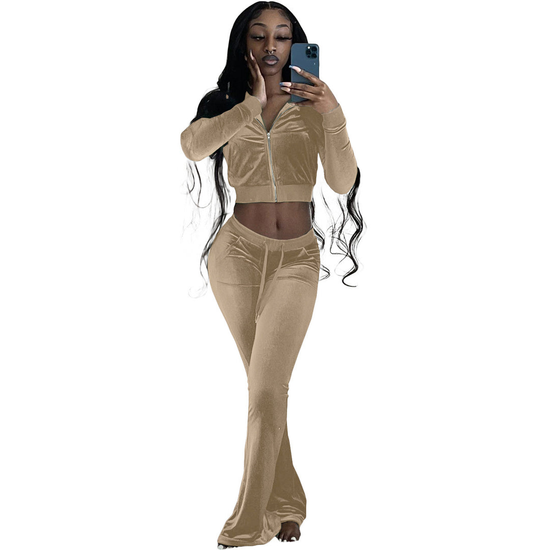 Damer Komfortabel Lounge-set i mjuk velour med zip-överkropp och vida ben Eva Jonsson-Eva Jonsson