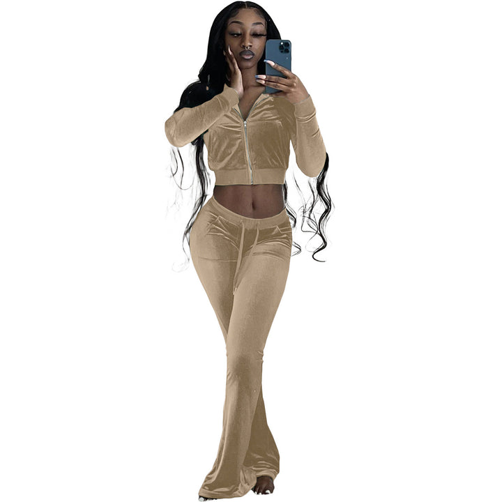 Damer Komfortabel Lounge-set i mjuk velour med zip-överkropp och vida ben Eva Jonsson-Eva Jonsson