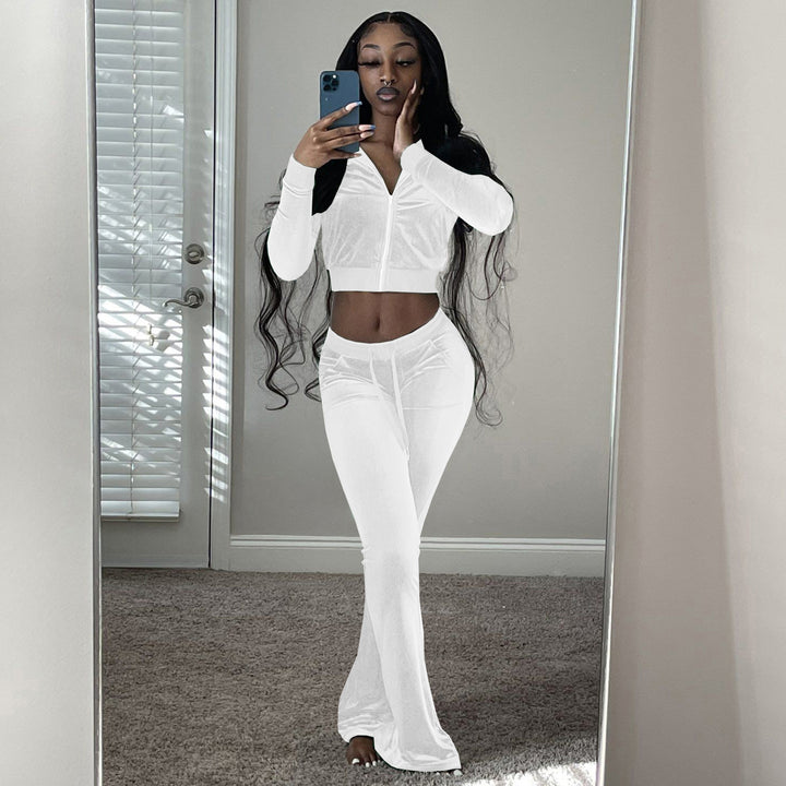 Damer Komfortabel Lounge-set i mjuk velour med zip-överkropp och vida ben Eva Jonsson-Eva Jonsson