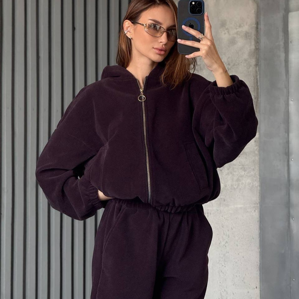 Damer Komfortabel Velour Hoodie Träningsdräkt med Dragkedja Mirla-Eva Jonsson