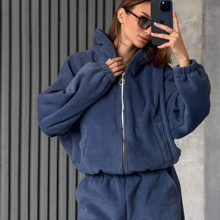 Damer Komfortabel Velour Hoodie Träningsdräkt med Dragkedja Mirla-Eva Jonsson
