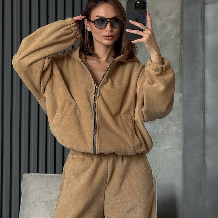 Damer Komfortabel Velour Hoodie Träningsdräkt med Dragkedja Mirla-Eva Jonsson